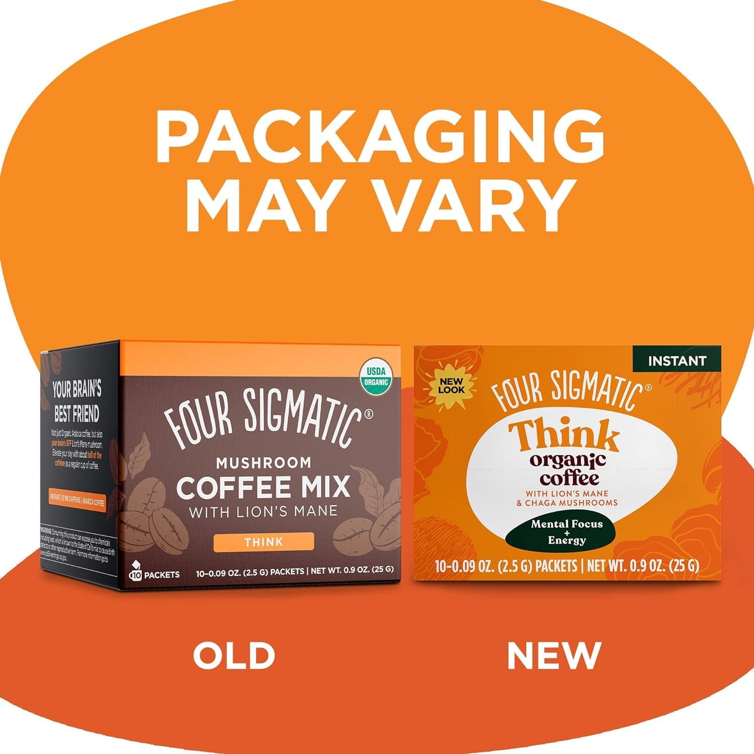 Organic Instant Coffee Powder by Four Sigmatic | Arabica Instant Coffee Singles with Lion's Mane, Chaga and Rhodiola | Mushroom Coffee Instant Mix for Better Focus and Immune Support | 10 Packets