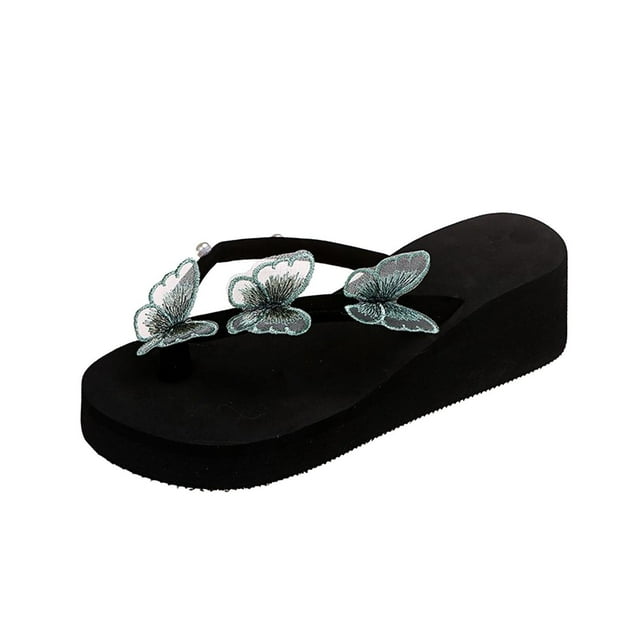 yulier Sandales Compensées à Plateforme pour Femmes, Sandales de Plage à Bride en T, Sandales Papillon, Sandales de Plage pour Femmes, Mules Décontractées (Vert)