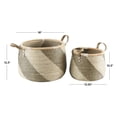 thumbnail image 3 of DecMode 18", 13"W Brown Seagrass Handmade Diagonal Striped Storage Basket with Leather Handles, 2-Pieces, 3 of 9