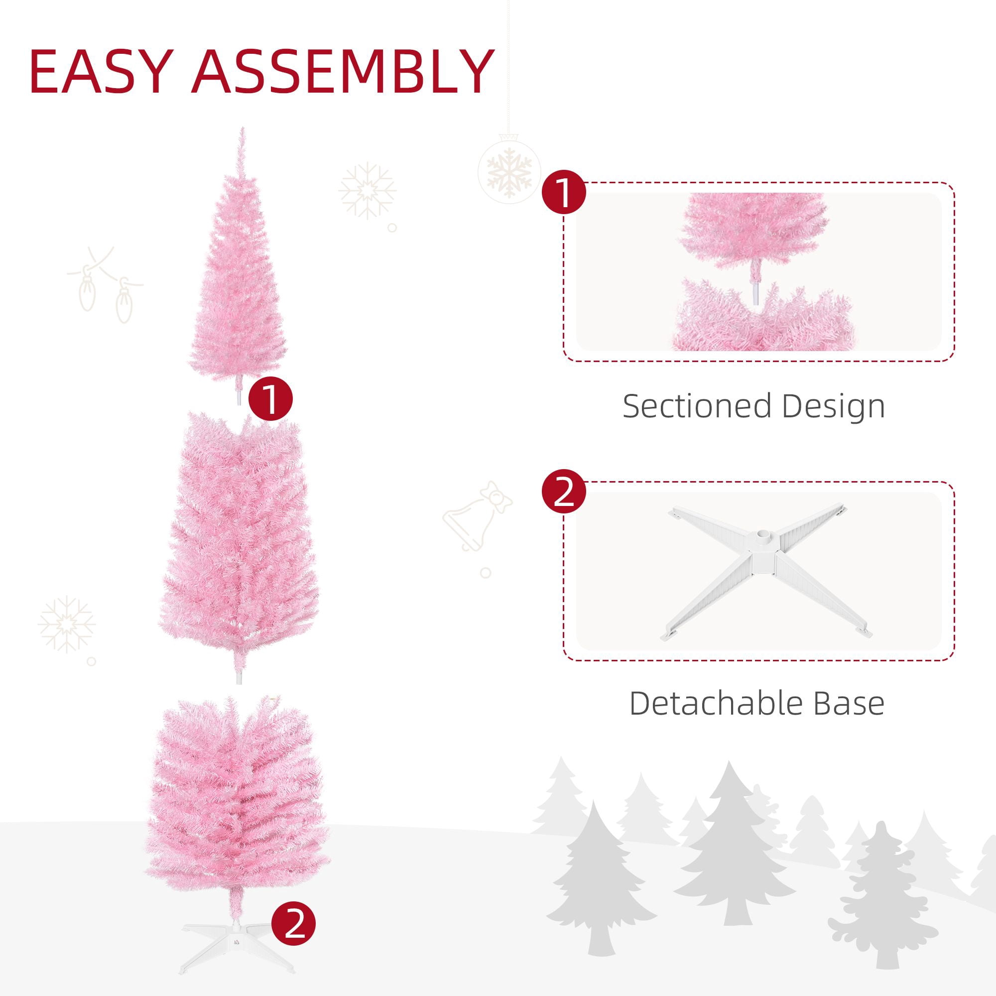 7 ft Artificial Pencil Christmas Tree, Slim Unlit Xmas Tree with 499 Branch Tips and Plastic Stand for Small Rooms and Apartments