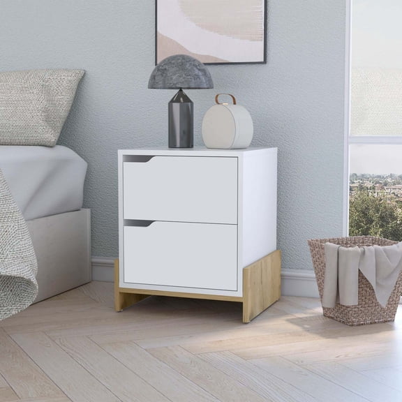 FM FURNITURE Lovell Nightstand with Sturdy Base and 2-Drawers