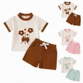 thumbnail image 5 of TOWED22 Toddler Baby Girl Outfits 3D Flower Print Waffle Knit Shirt Tops+Jogger Shorts Infant Girl Summer Clothes(Red,6-12 M), 5 of 5