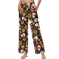 thumbnail image 3 of Psesaysky Skull Sunflower Print Wide Leg Women's Lounge Pants Lightweight High Waisted Flowy Yoga Elastic Casual Outfits Trousers with Pockets, Size S, 3 of 7