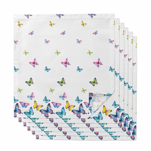 Vintage Colorful Butterfly Cloth Napkins, Watercolor Butterflies Farmhouse Washable and Reusable Dinner Napkins Set of 6, Table Napkin for Kitchen Party Birthday Wedding Hotel Housewarming 20"x20"