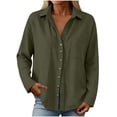 thumbnail image 5 of Yyeselk Women's Cotton Linen Snap Button Long Sleeve Shirt with Pocket Collared Relaxed Fit Lightweight Casual Tops Army Green Large, 5 of 8