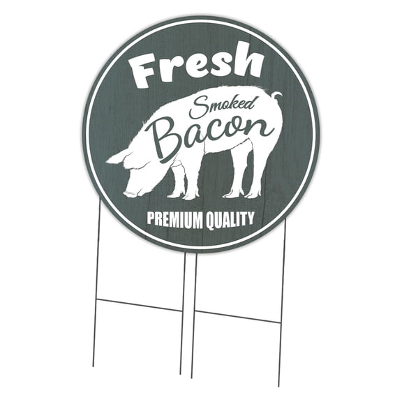 SignMission Corrugated Plastic Sign With Stakes 36" Circular - Farmer's Market Fresh Smoked Bacon | Coroplast Yard Sign With Stake | Made in the USA