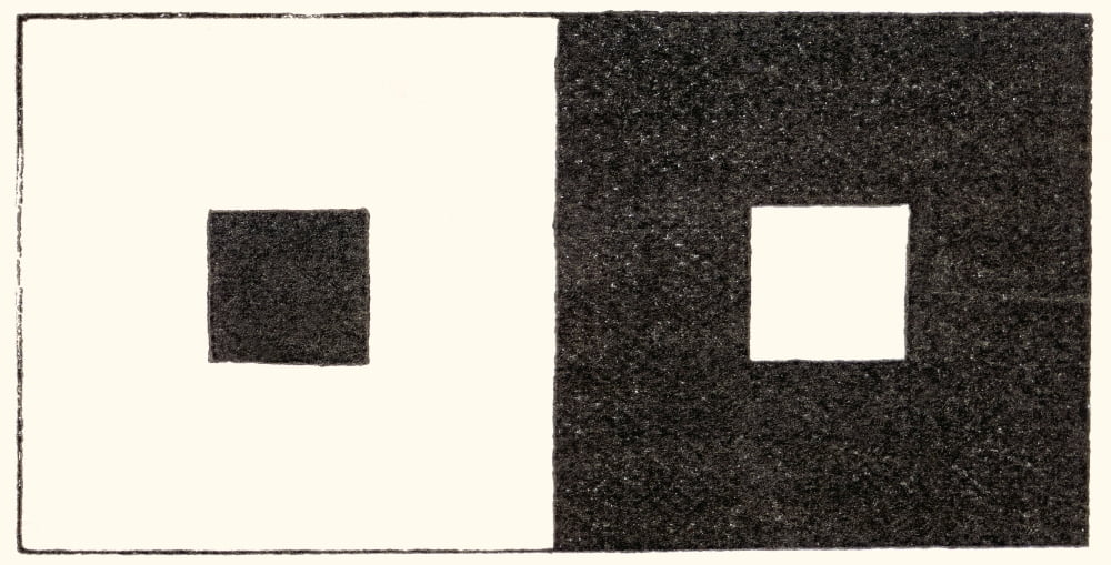 The irradiation illusion of visual perception in which a light area of the visual field looks larger than an otherwise identical dark area Staring at this image causes a scattering of light inside the