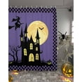 thumbnail image 2 of Halloween Purple Castle Moon Shower Curtain Set ，Waterproof Fabric Shower Curtains Witch Pumpkin Bat Black Plaid Shower Curtains for Bathroom,Bathroom Decor 60"x72", 2 of 6