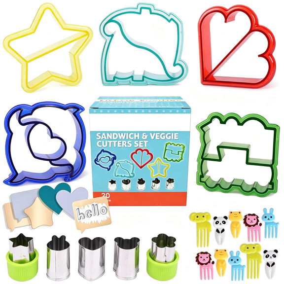 ACDANC Sandwich Cutters for Kids,20-Piece Set,5 Kid Sandwich Cutters Shapes,5 Vegetable Cutters Shapes,10 Bento Deco 20-Piece Set Sandwich Cutter
