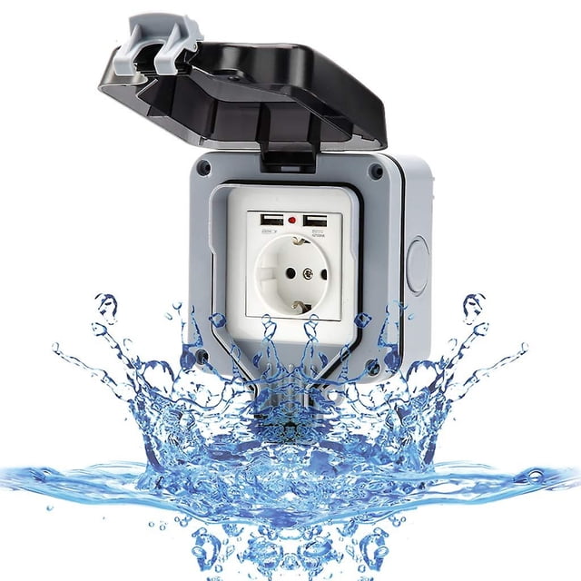 Outdoor Wall Socket With Usb Socket For Outdoor Use, Ip66 Waterproof Socket, Garden Socket, Surface Mounting, Wet Room Protection Contact, Outdoor Wit