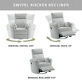 thumbnail image 5 of Soho Baby Nottingham Manual Upholstered Glider Recliner Rocking Chair 360° Swivel for Nursery and Living Room – Plush Gray​, 5 of 12