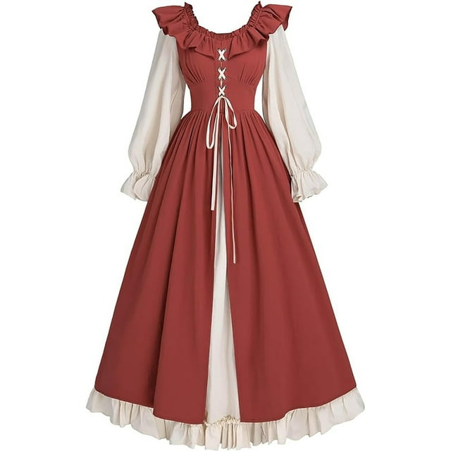 Penkiiy Renaissance Dresses for Women Medieval Renaissance Faire Dress L Red