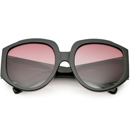 Designer Wide Arms Round Oversize Sunglasses Color Tinted Gradient Lens 57mm (Black / Red Gradient)