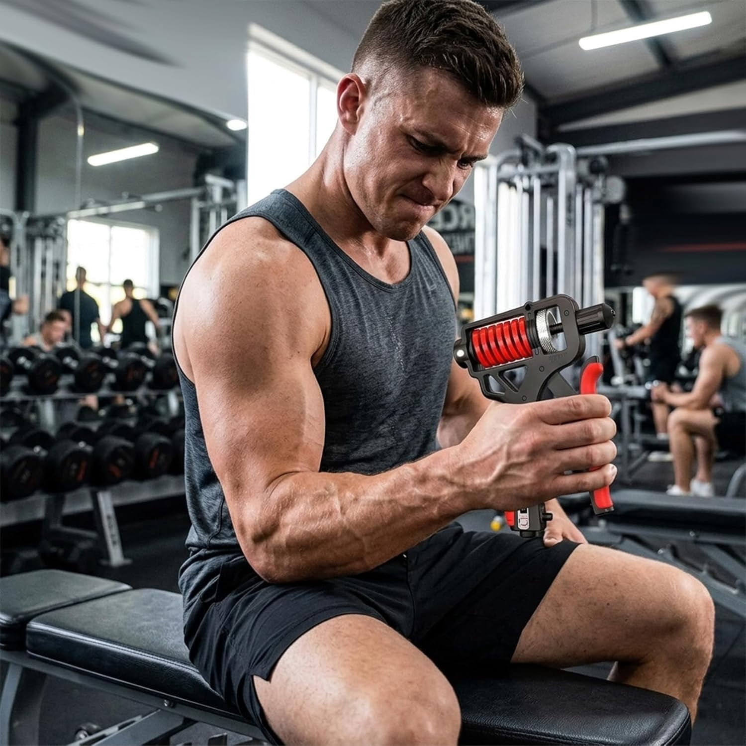 Adjustable Hand Grip Strengthener with Electronic Counter, 11-364 Lbs Resistance Non-Slip Handle Grip Trainer for Finger and Forearm Exercise(red)