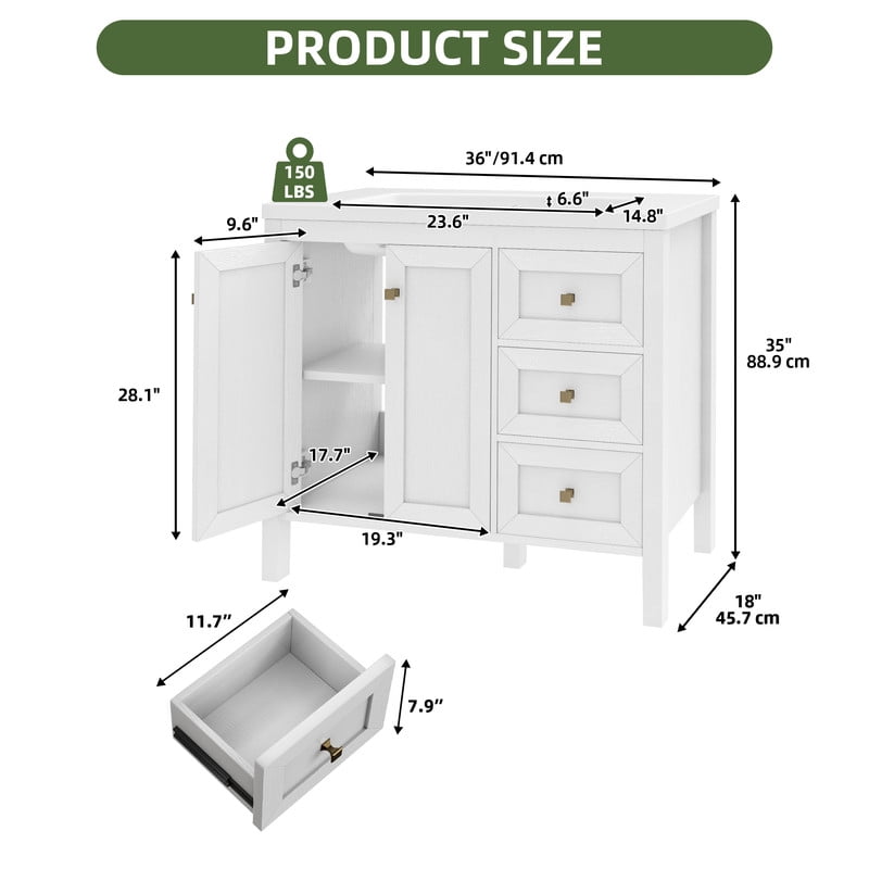 Uforic 36'' Modern Bathroom Vanity with Sink Combo, Freestanding Bathroom Storage Cabinet with Drawers & Doors, White
