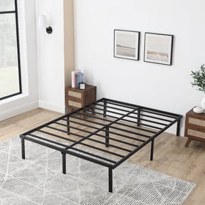 Open Box Mainstays King 14" Heavy Duty Steel Slat Platform Bed Frame with Storage Space Under Frame, No Box Spring Required, Black
