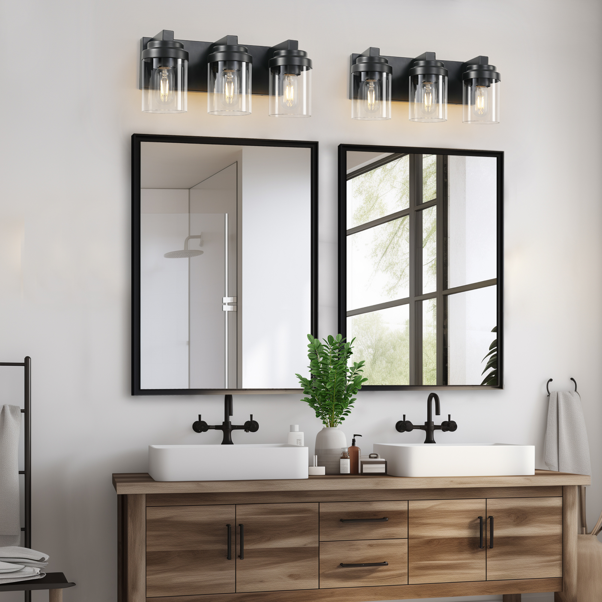 Leumius 3-Light Bathroom Light Fixtures Over Mirror Bathroom Vanity Light, Black Vanity Lights with Clear Glass Shade, Modern Bathroom Light Fixtures for Bedroom, Hallway(No Bulbs)