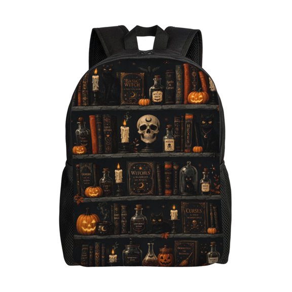 Halloween Black Cat Backpack Full Front Print Travel Laptop Bag for Men and Women