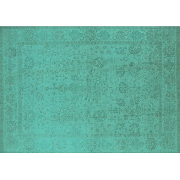 Ahgly Company Machine Washable Indoor Rectangle Oriental Turquoise Blue Traditional Area Rugs, 7' x 9'