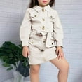 thumbnail image 2 of Two Piece Outfits for Girls Fashion Girls Solid Color Slapel Long Sleeve Short Skirt Suit New Casual Matching Sets White 7T, 2 of 3