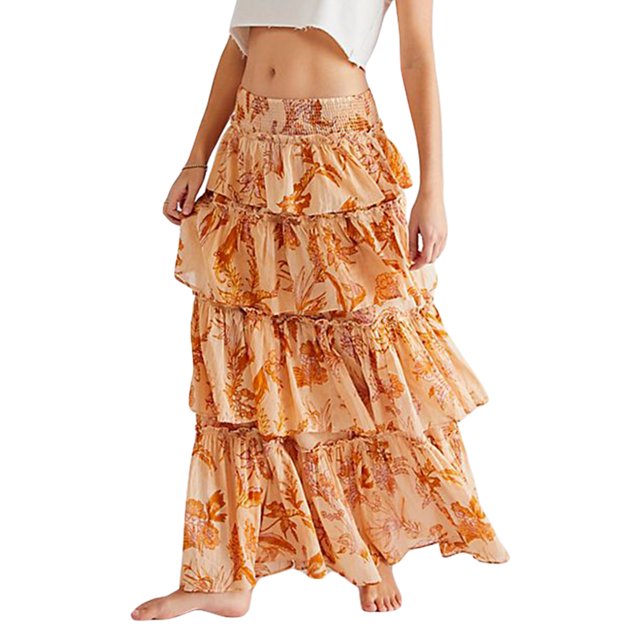 Txlixc Falda larga de mujer, flor / patrón de celosía Txlixc moda