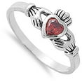 thumbnail image 4 of CHOOSE YOUR COLOR Sterling Silver Claddagh Ring Simulated Garnet Traditional Irish Knot Band Red CZ Female Size 1, 4 of 4
