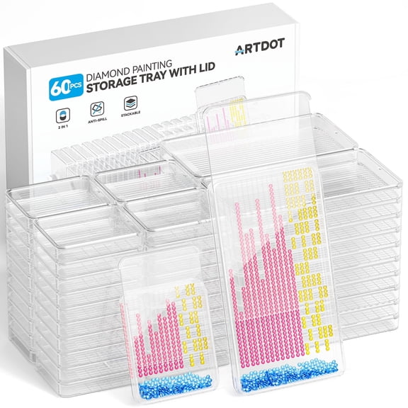 ARTDOT 60-Piece 2-in-1 Stackable Diamond Painting Storage Trays with Lids, Plastic Craft Organizer Box for Beads and Tools