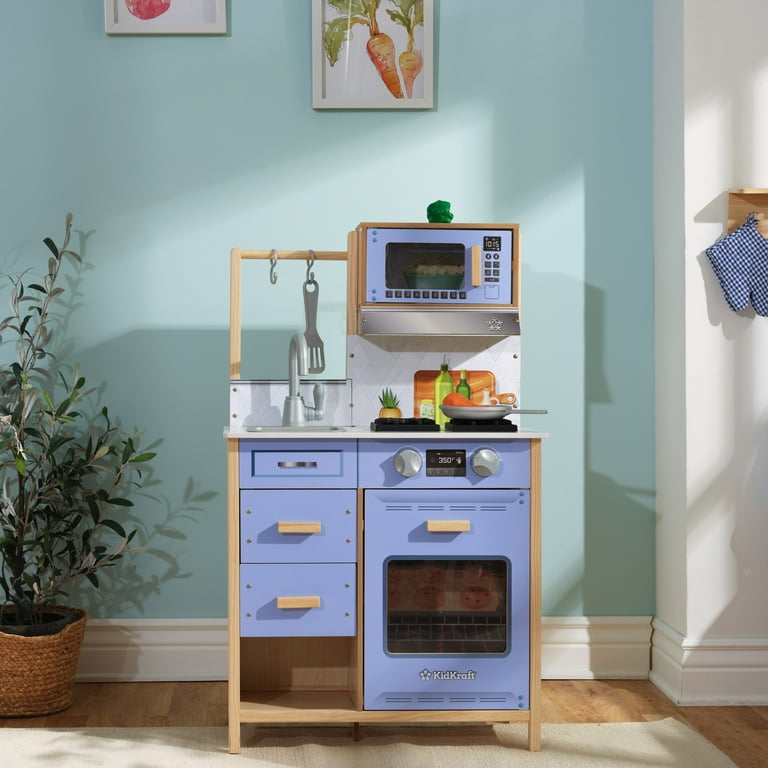 KidKraft Cheerful Chef Blue Wooden Play Kitchen with Accessories