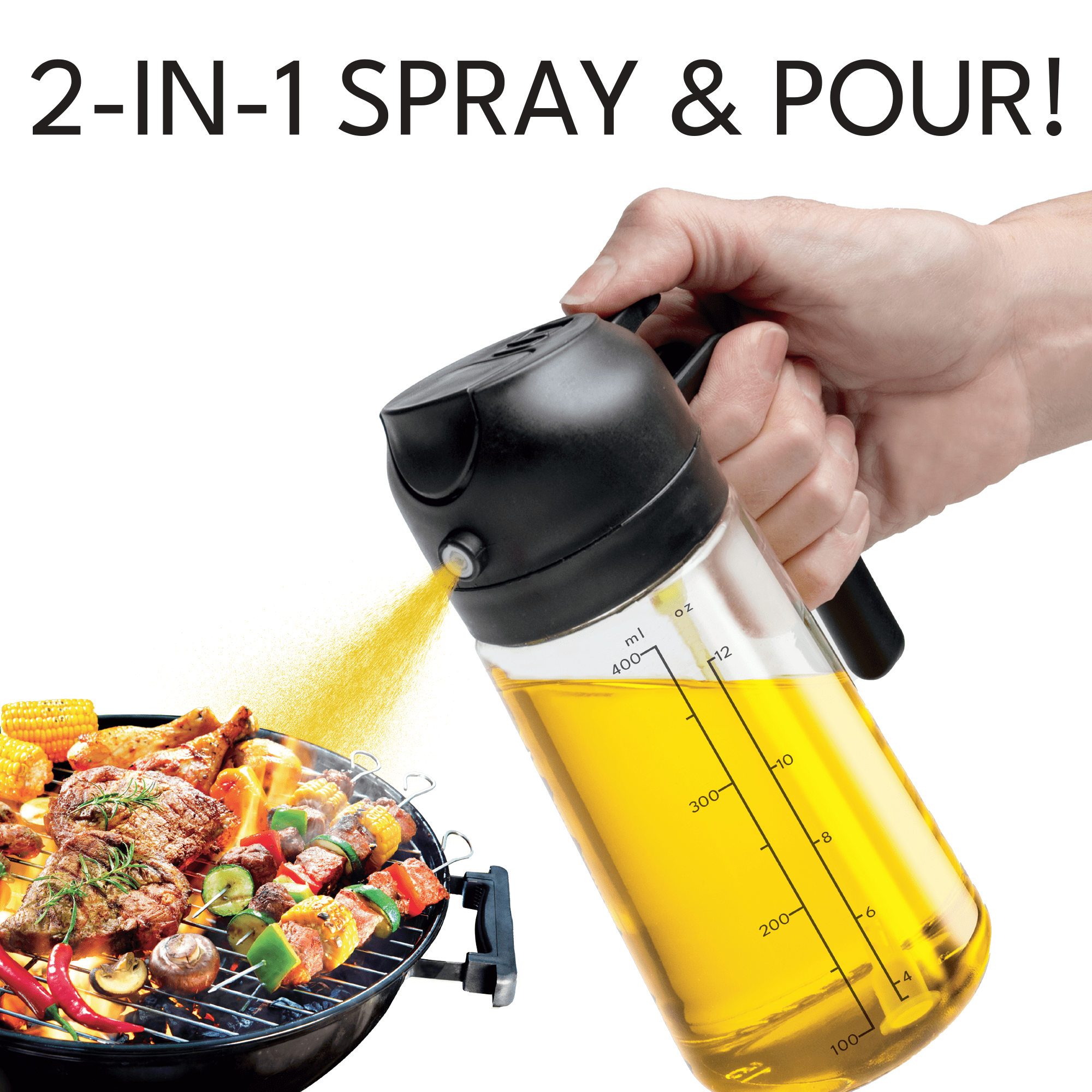 Olive Glow 2-in-1 Oil Spray & Pour Dispenser, Leakproof and Refillable Glass Bottle for Cooking