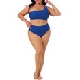 thumbnail image 3 of Agnes Orinda Women's Plus Size Two Piece Swimsuit One Shoulder High Waisted Bikini Keyhole Bathing Swimwear Set 2X Navy Blue, 3 of 6