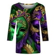 thumbnail image 5 of Cavosen Carnival Day Tops for Women 3/4 Sleeve Round Neck Shirts Holiday Mardi Gras Tops Mask Graphic Print Shirts Festival Stylish Blouse Loose Athletic T-Shirts Party Shrove Tuesday XL, 5 of 5