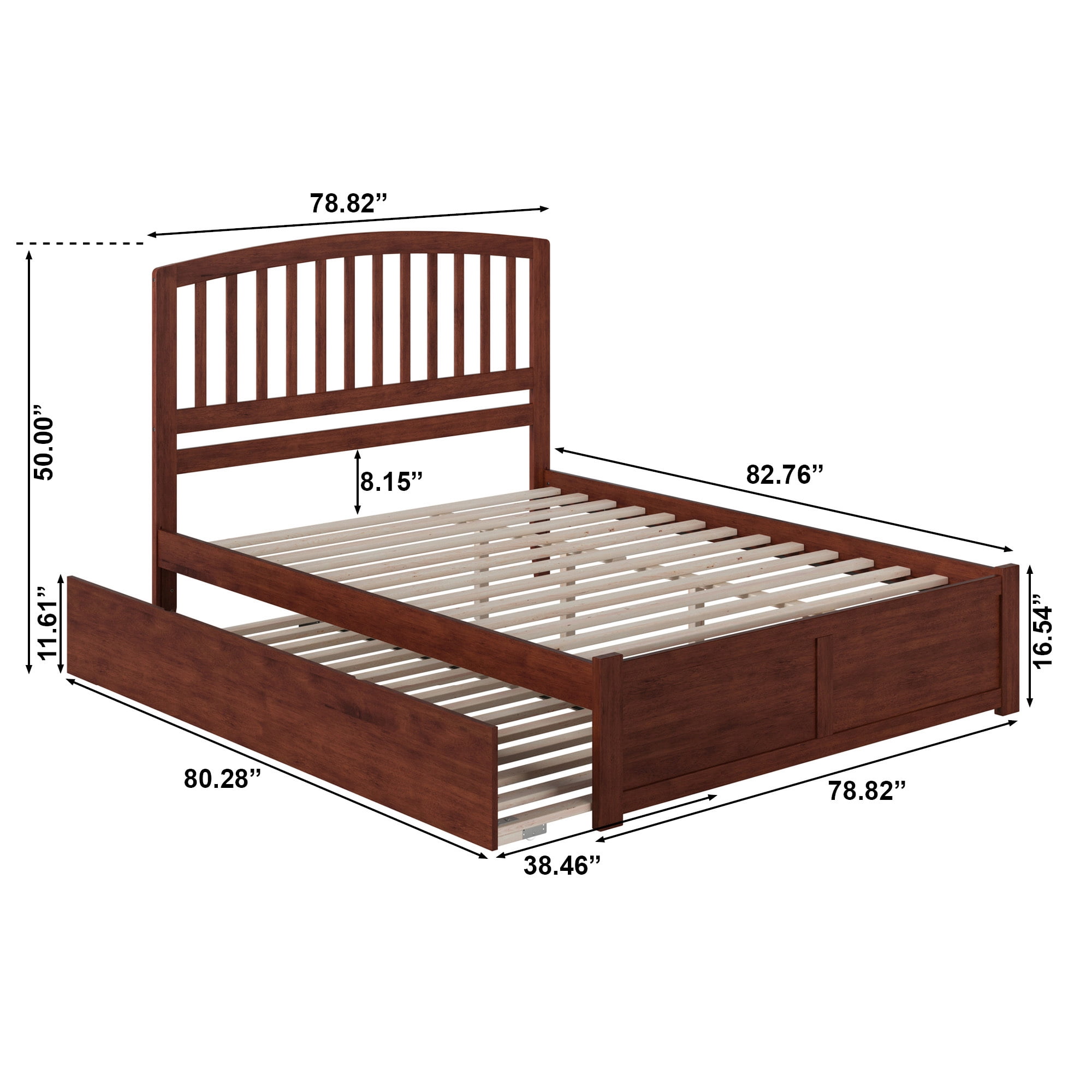 AFI Richmond King Wood Platform Bed with Footboard and Twin XL Trundle, Walnut