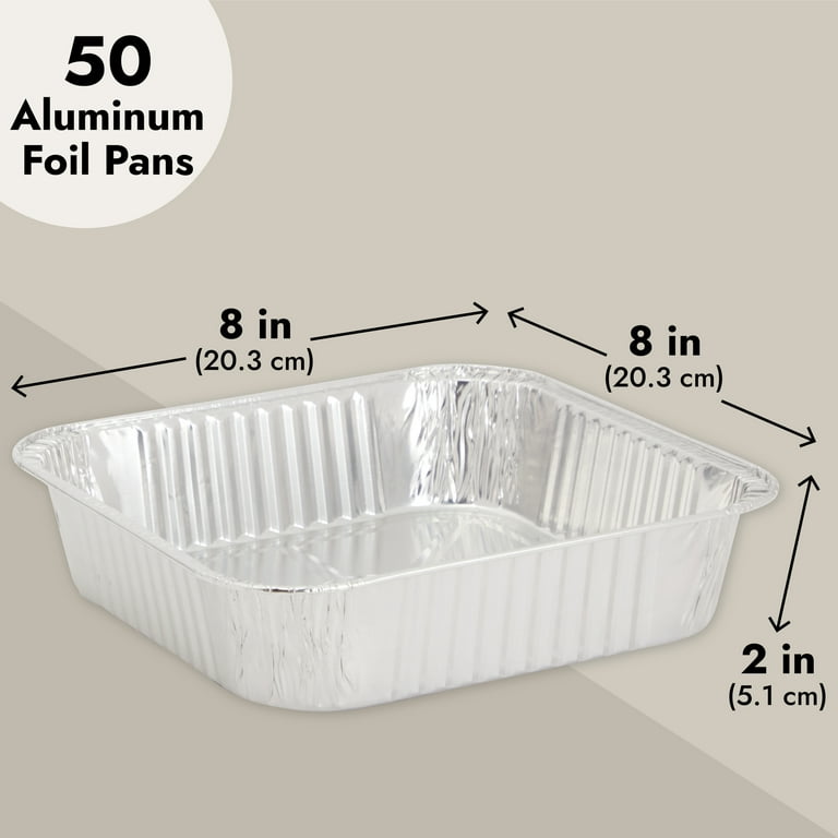 Stockroom Plus 50 Pack 8x8 Disposable Aluminum Foil Pans for Baking, Square  Trays for Meal Prep 