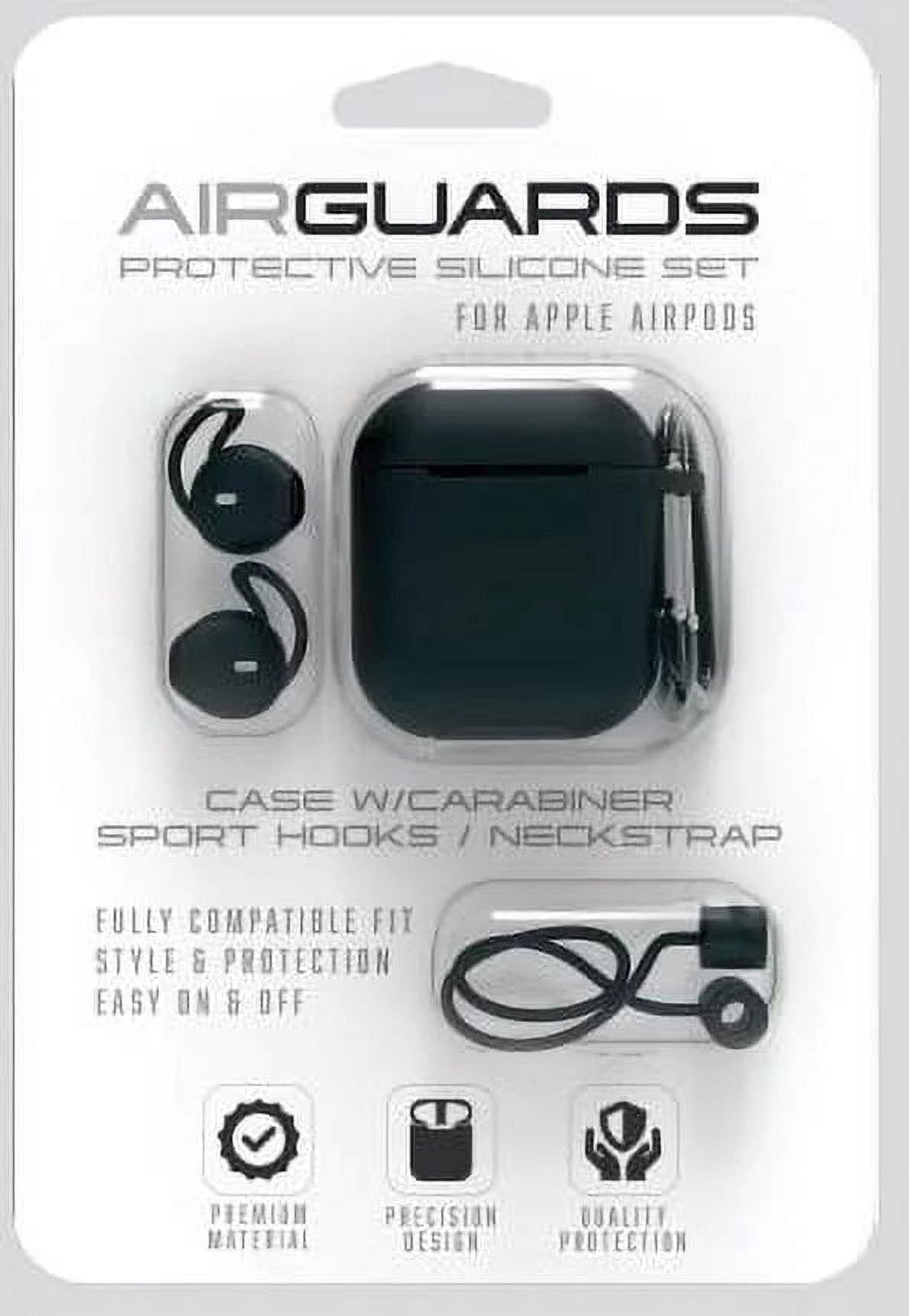 Airguards Protective Silicone Set for Apple AirPods 1st & 2nd Gen, Case w/ Carabiner, Sport Hooks, Neck Strap