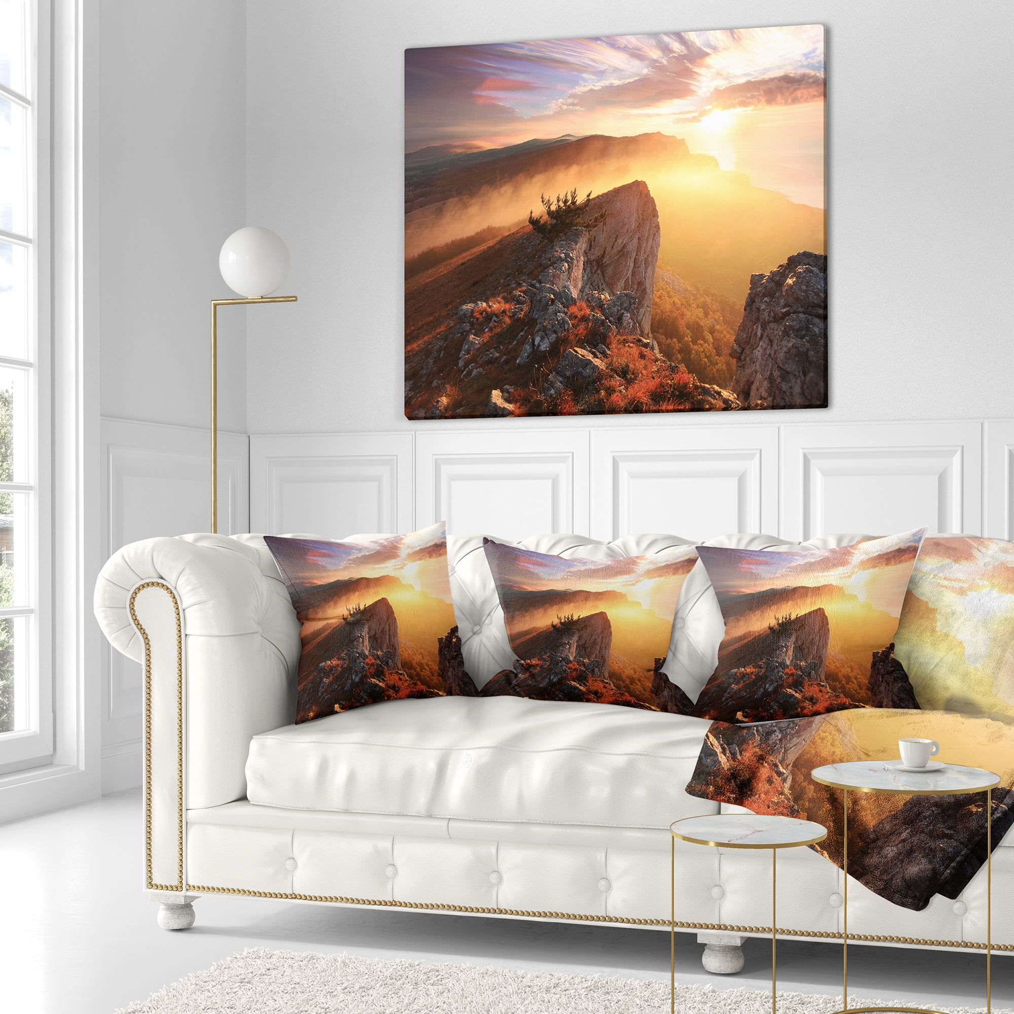Designart Sunrise in Ai Petri Mountains - Landscape Photo Throw Pillow - 18x18