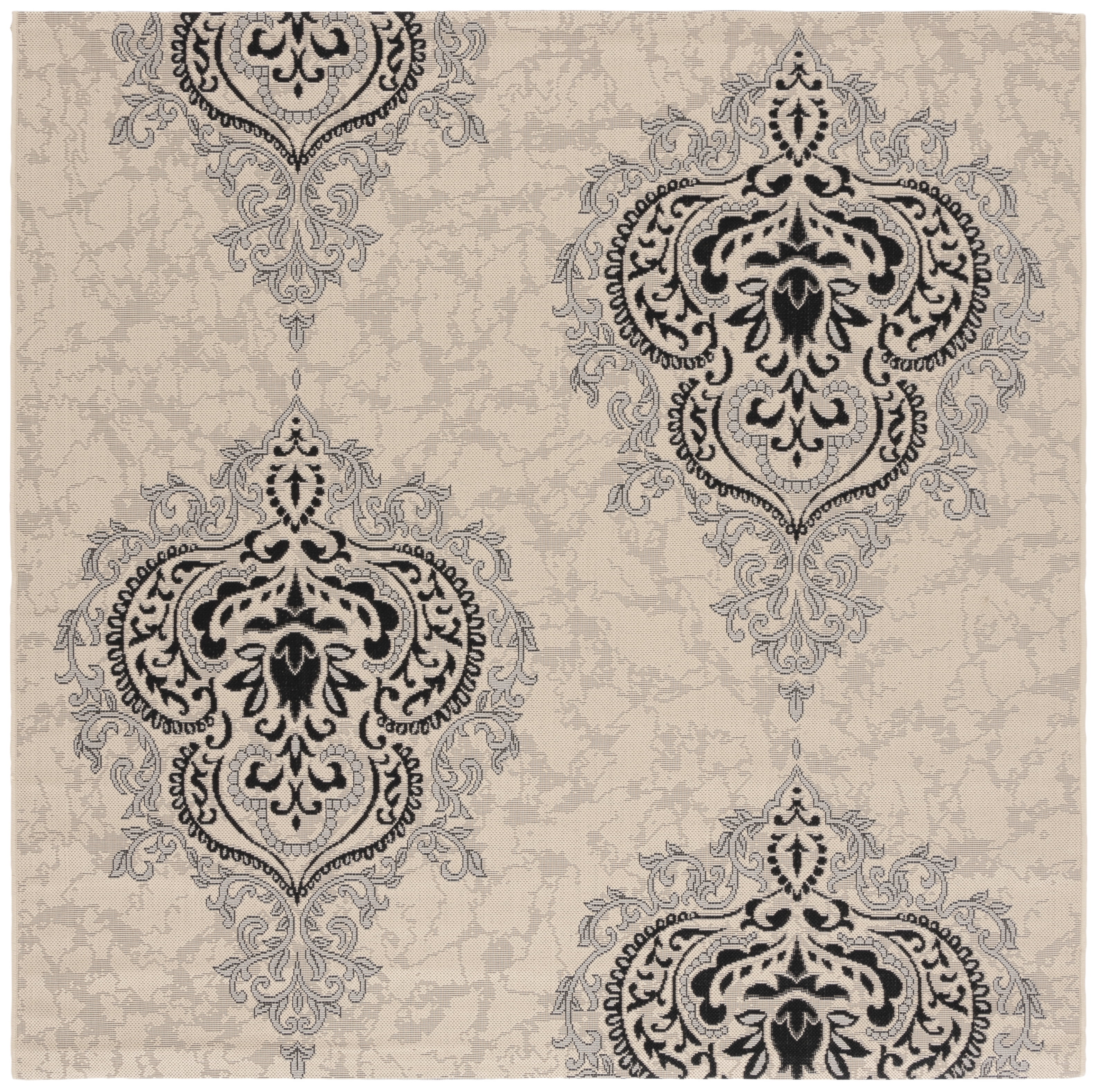 Safavieh Courtyard Penelope Damask Indoor/Outdoor Area Rug, Creme/Black, 6'7" x 6'7" Square