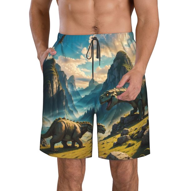 Balery Valley River Dinosaur Traje de Baño Estilo Hawaiano para Hombre, Shorts de Secado Rápido con Bolsillos-3X-Large