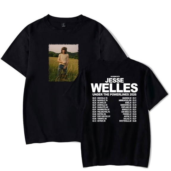 Jesse Welles Under The Powerlines Tour 2026 T-Shirt Women Men Casual Crewneck Short Sleeve Tee