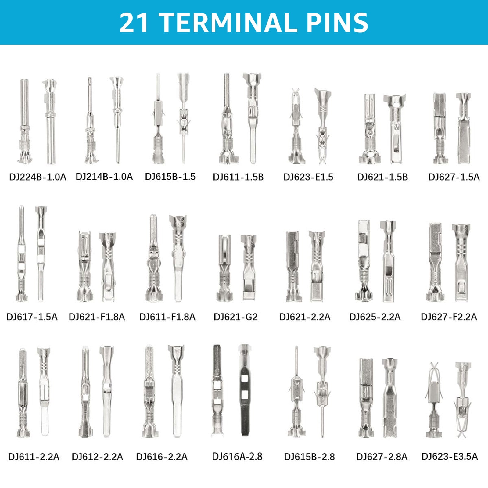 OKYMOTOR 720Pcs Pin Connector Kit 21 Types Car Electrical Wire Terminal Connector Set 1/1.5/1.8/2.2/2.8/3.5mm Terminal Pins Non Insulated Wire Connectors Crimped Connector Terminal for Truck