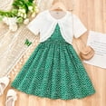thumbnail image 2 of PatPat Girls Dresses 2pcs Little Girls Dot Sleeveless Dresses Ruffled Short Sleeve Cardigan Outfits Set, Green, 6-7 Years, 2 of 9