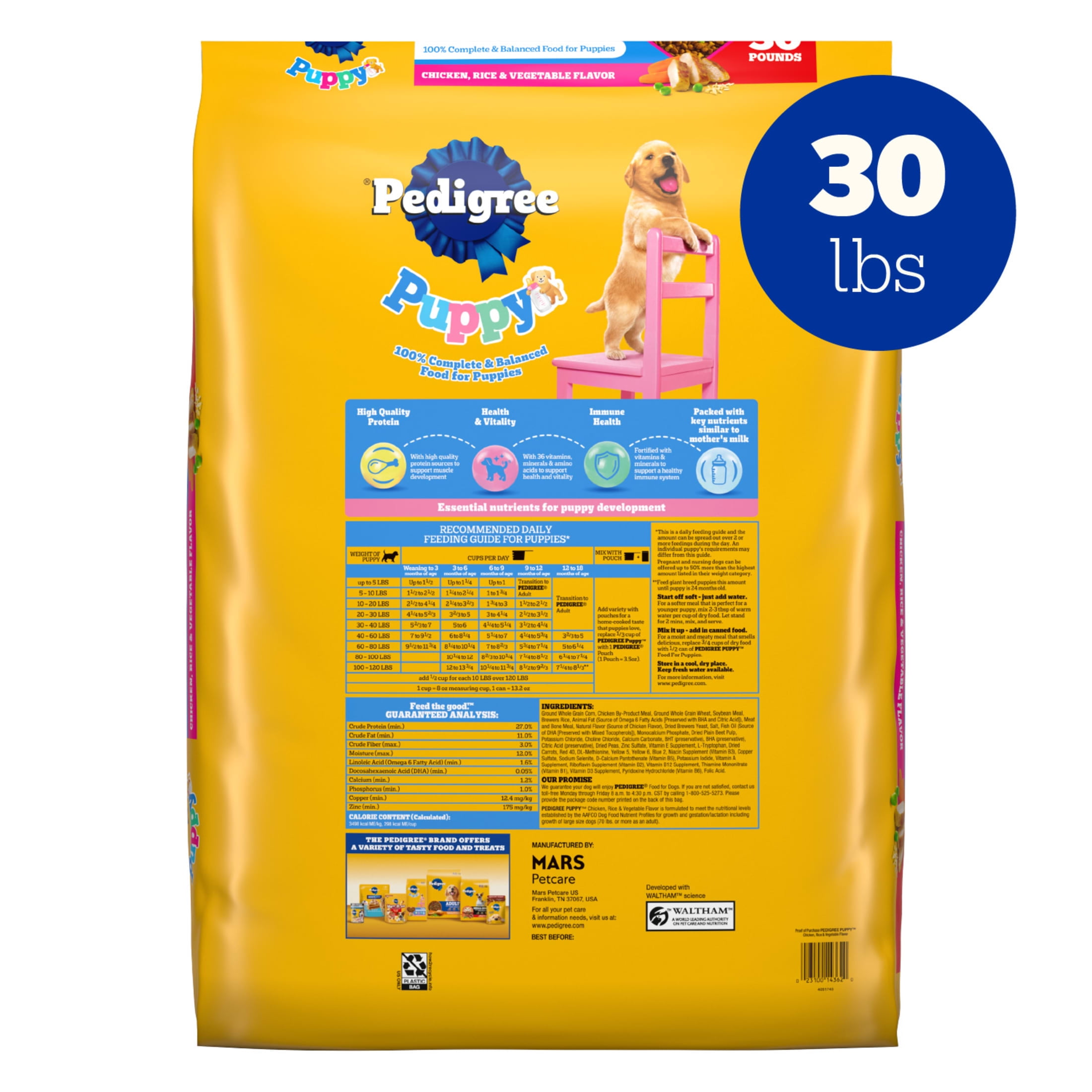 Pedigree Puppy Growth And Protection Chicken And Vegetable Dry Dog Food For Puppies, 30 Lb Bag