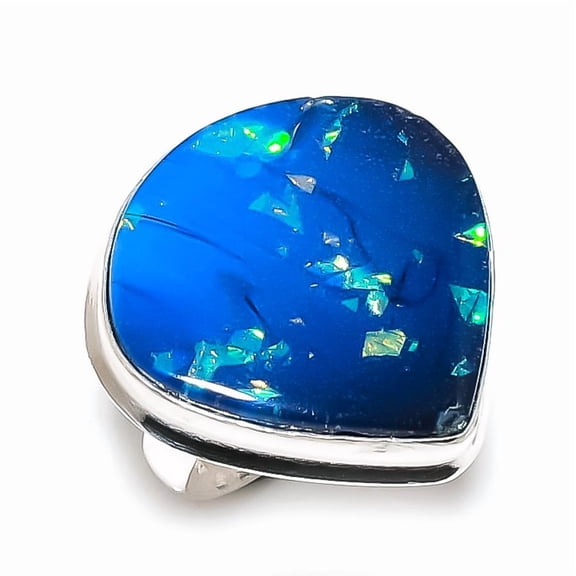 Natural Blue Triplet Opal Gemstone 925 Sterling Silver Jewelry Ring Size 9