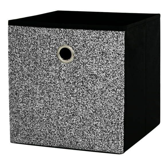 Mainstays Collapsible Fabric Cube Storage Bin, Black & White Boucle