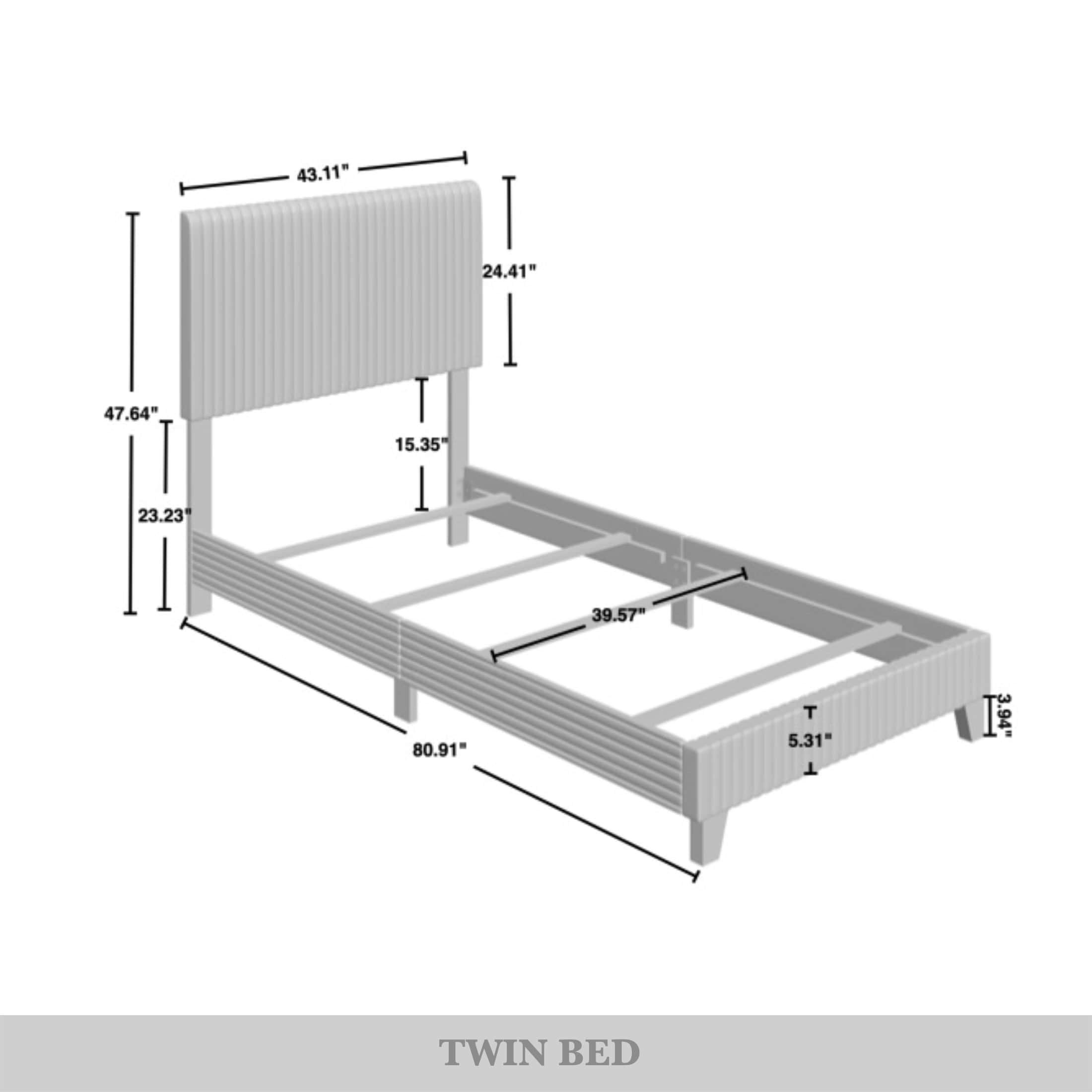Castle Place Chic Corduroy Velvet Upholstered Twin Bed, Light Blue