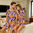 thumbnail image 5 of JULMCOMO Halloween Couples Matching Pajama Sets Pumpkins Print Collared Button Down Holiday Two Piece Sets Cute Printed Comfy Soft Pajamas Purple-Women S, 5 of 7