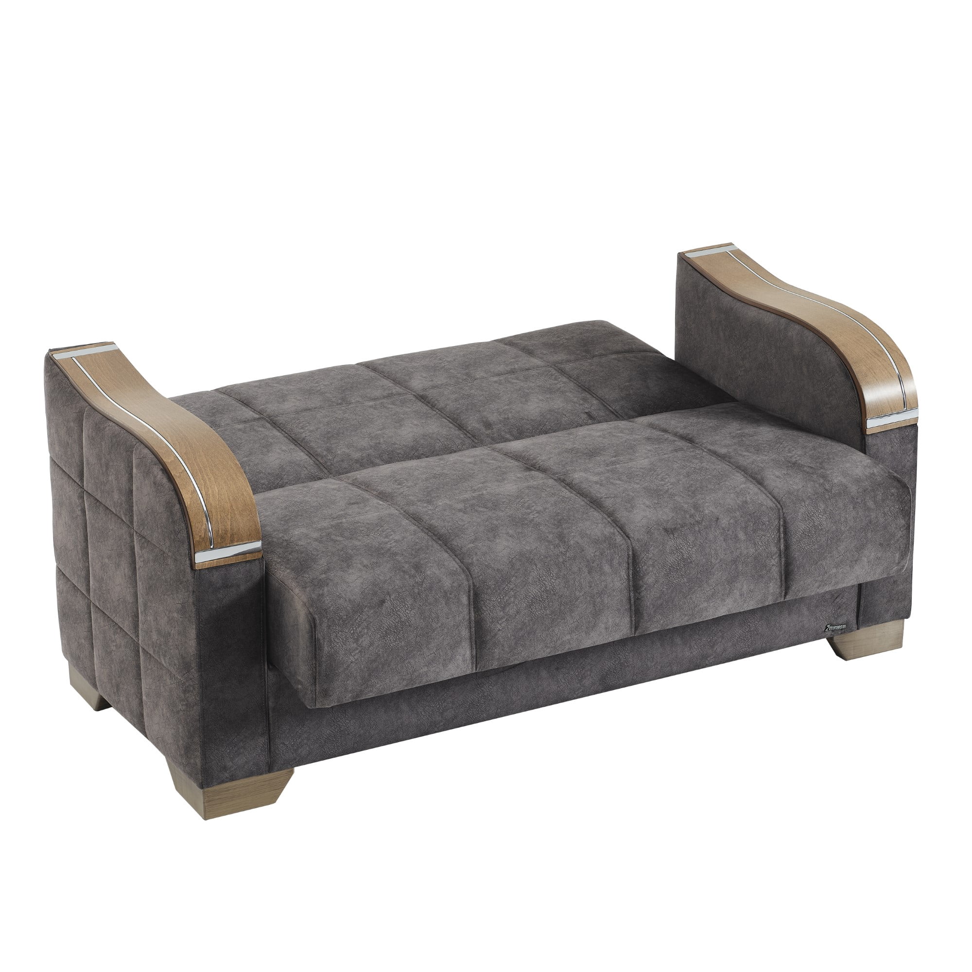 Ottomanson 65" Convertible Loveseat Sleeper with Storage, Modern Suede Sofa for Small Spaces, Gray