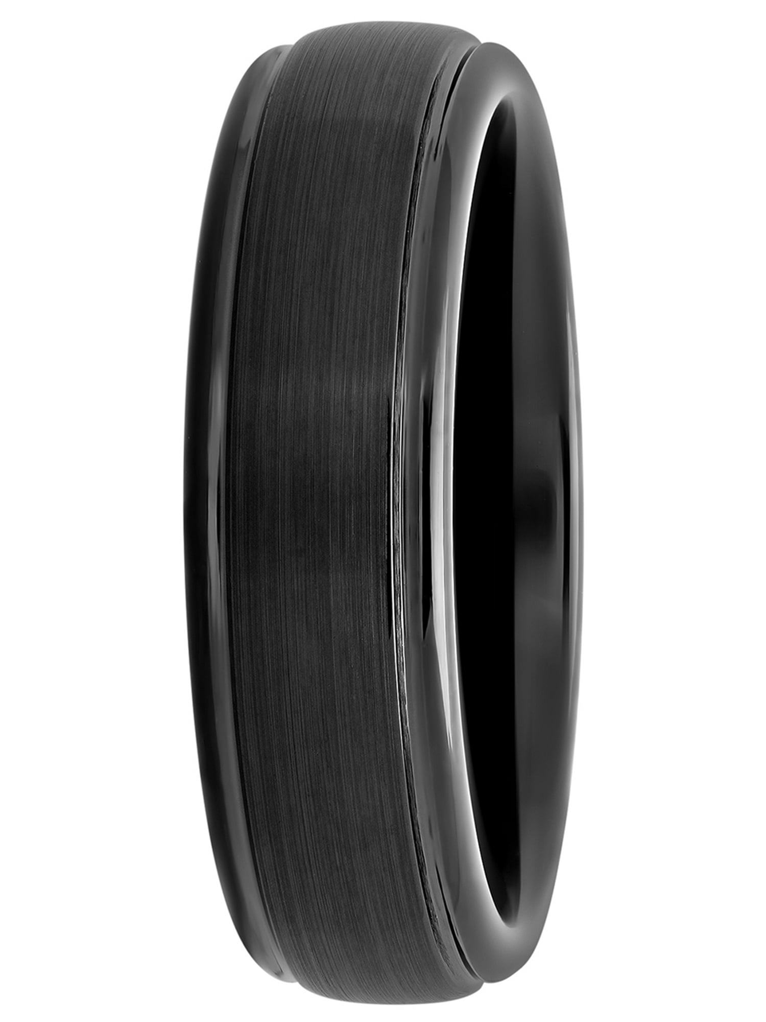 Men's Black Tungsten Grooved Satin Comfort Fit 6MM Wedding Band by Brilliance Fine Jewelry - Mens Ring
