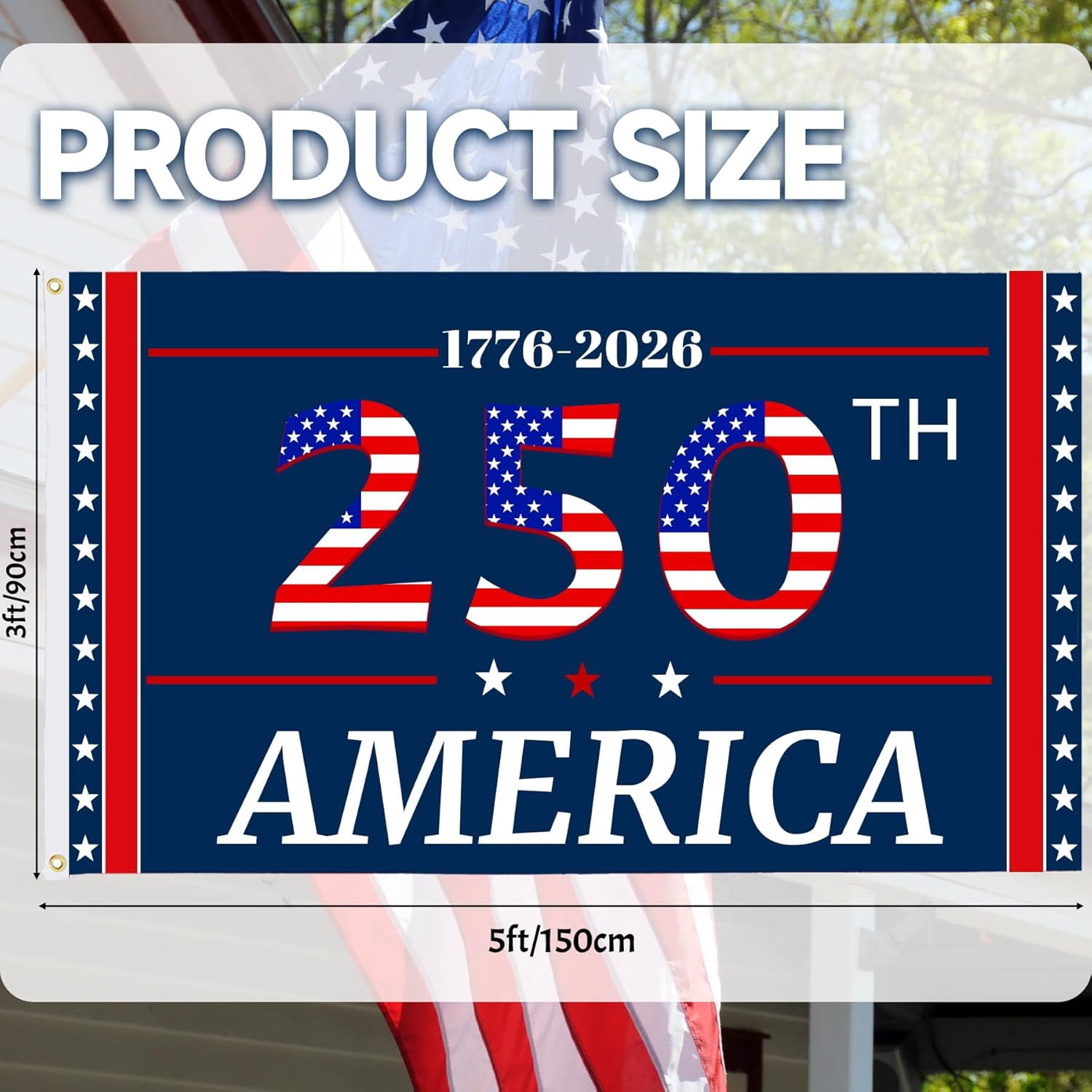America 250th Anniversary Flag, 3 Ply Year American Anniversary Flag- Double Sided, 3x5 Ft, 250 Years Birthday Patriotic Decor for Outdoor, Front Door, Porch, Wall