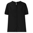 thumbnail image 4 of TKLPEHG V-Neck Cotton Linen Shirt Classic Solid Color Casual Loose Comfy Fashion Short Sleeve T Shirts Lightweight Blouses (Black,S), 4 of 6