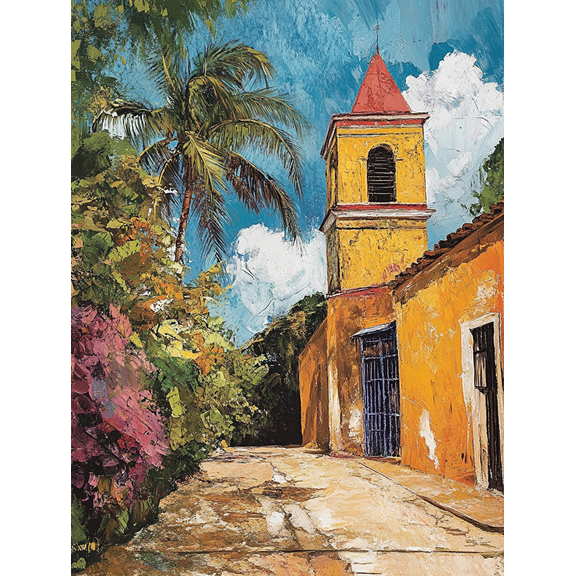 Tropical Church Street Wall Art Canvas Painting， Perfect for Living Room， Bedroom， Dining Room， Office， Hotel Decoration and More